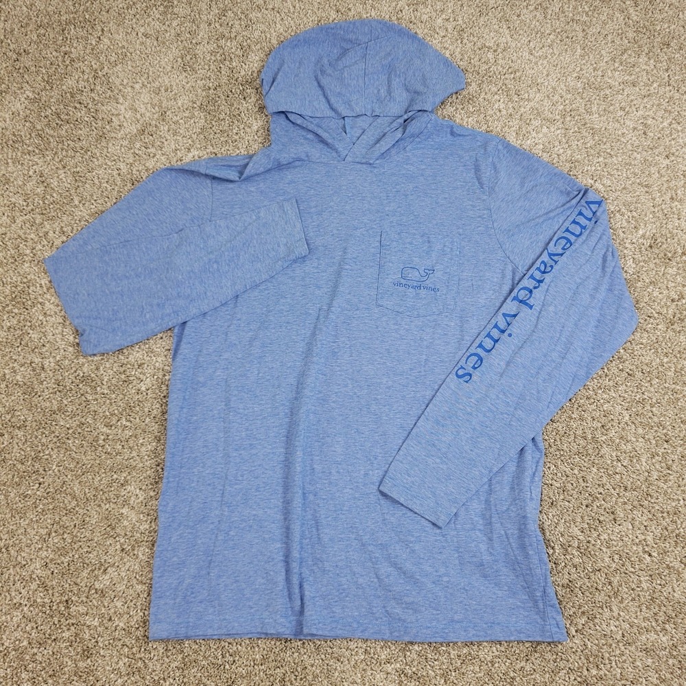 Vineyard Vines Edgartown Mens Medium Solid Blue Performance Lightweight Hoodie